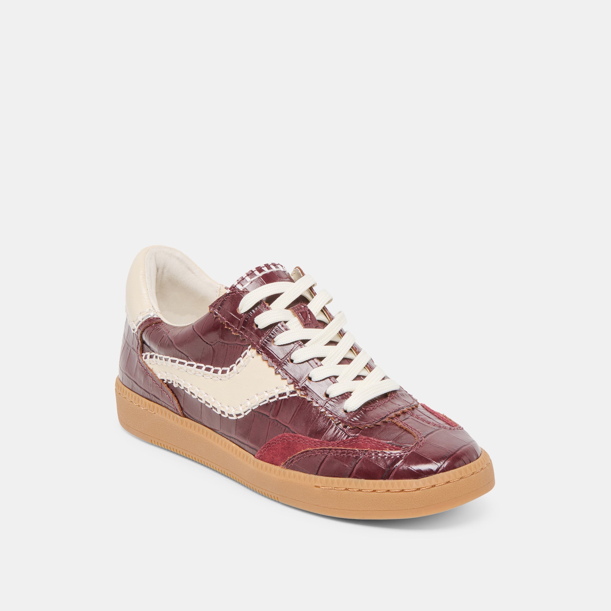 NOTICE STITCH SNEAKERS OXBLOOD CROCO EMBOSSED LEATHER