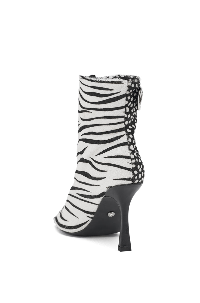 AZALEA WANG DOROTHY BLACK CHEETAH CALF HAIR PRINTED STILETTO BOOTIE
