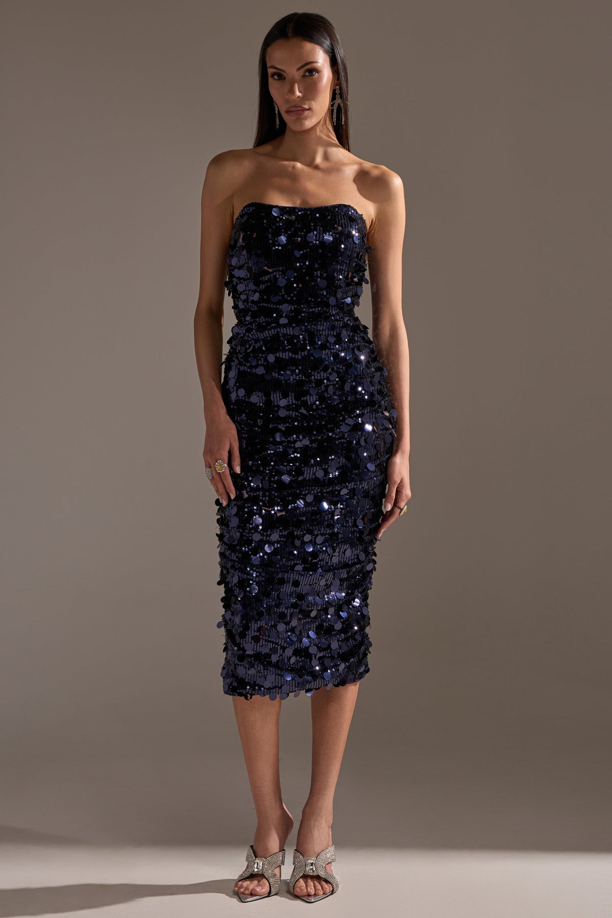 WHO'S THAT GIRL SEQUIN MIDI DRESS