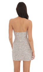 Sequin Strapless Bodycon Dress in Silver