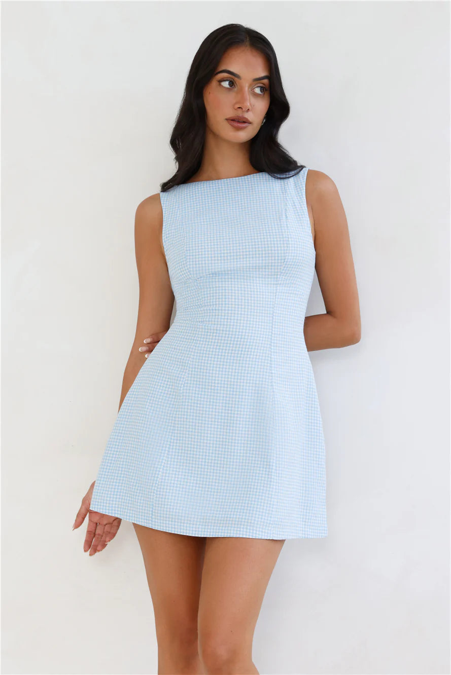 Dream Paddock Gingham Mini Dress Blue