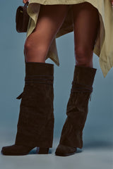 AZALEA WANG EIRA BROWN BLOCK BOOT WITH SQUARE TOE