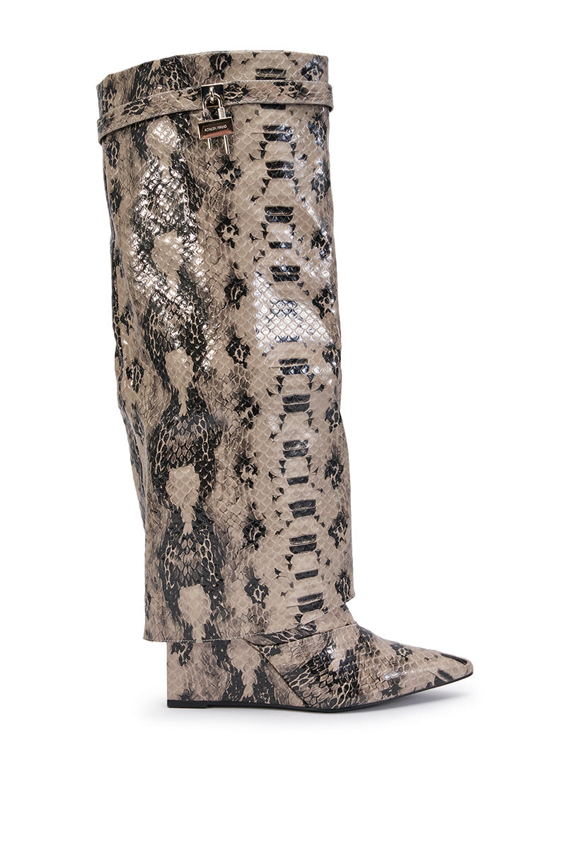 AZALEA WANG ENZO GREY SNAKE SHARK BOOT