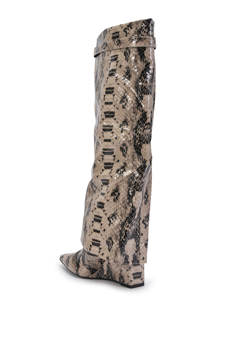 AZALEA WANG ENZO GREY SNAKE SHARK BOOT