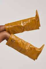AZALEA WANG ENZO MUSTARD CROC SHARK BOOT