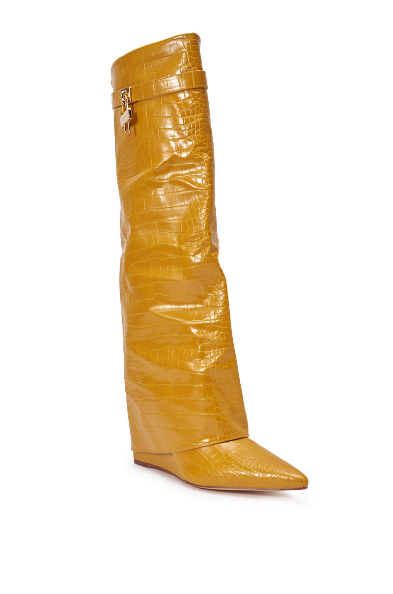 AZALEA WANG ENZO MUSTARD CROC SHARK BOOT