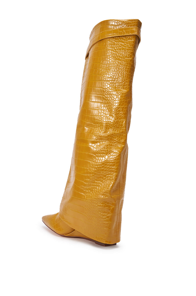 AZALEA WANG ENZO MUSTARD CROC SHARK BOOT