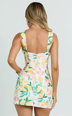 Janice Mini Dress Square Neckline Dress in Le Citron