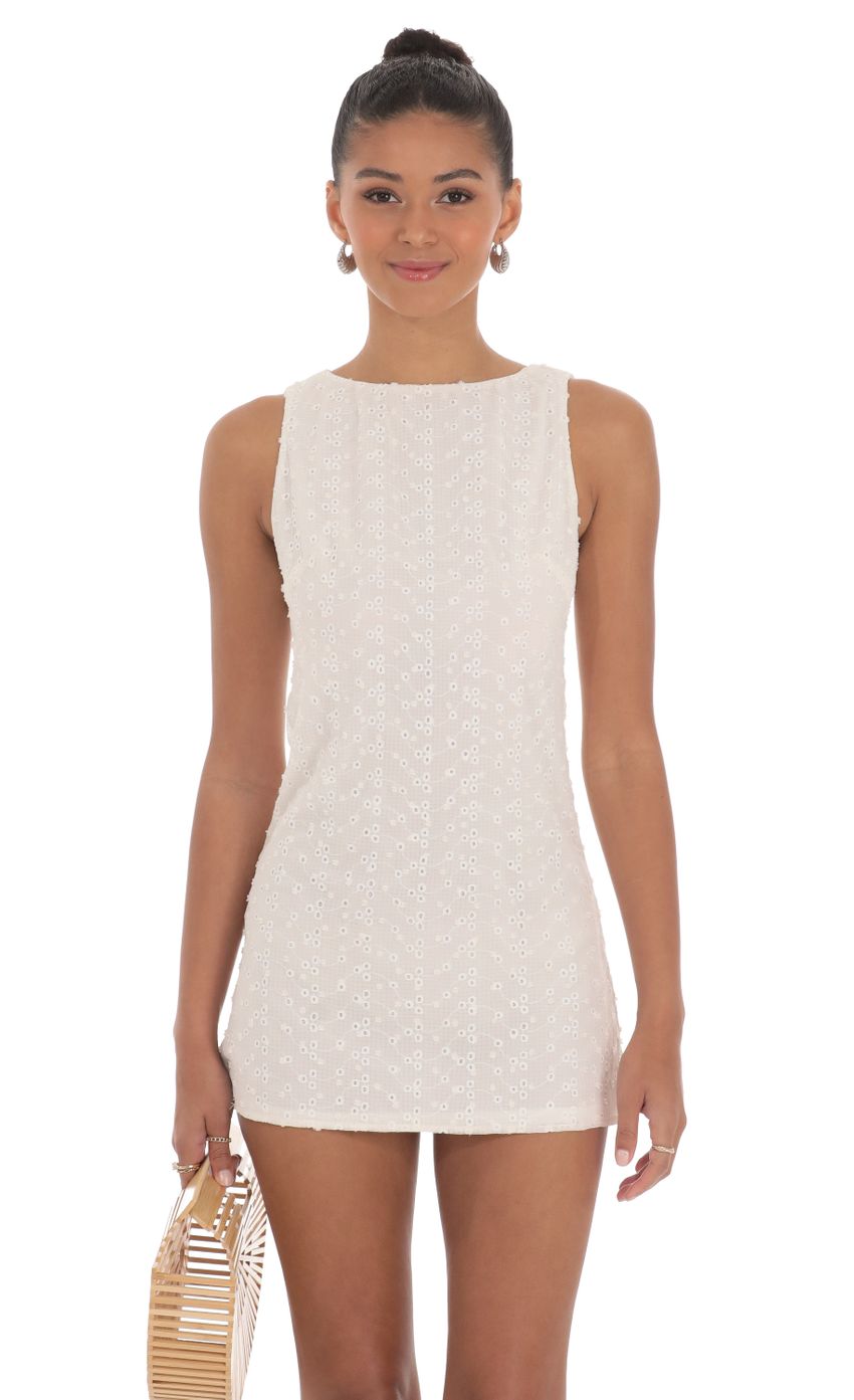 Floral Eyelet Straight Dress in Off White