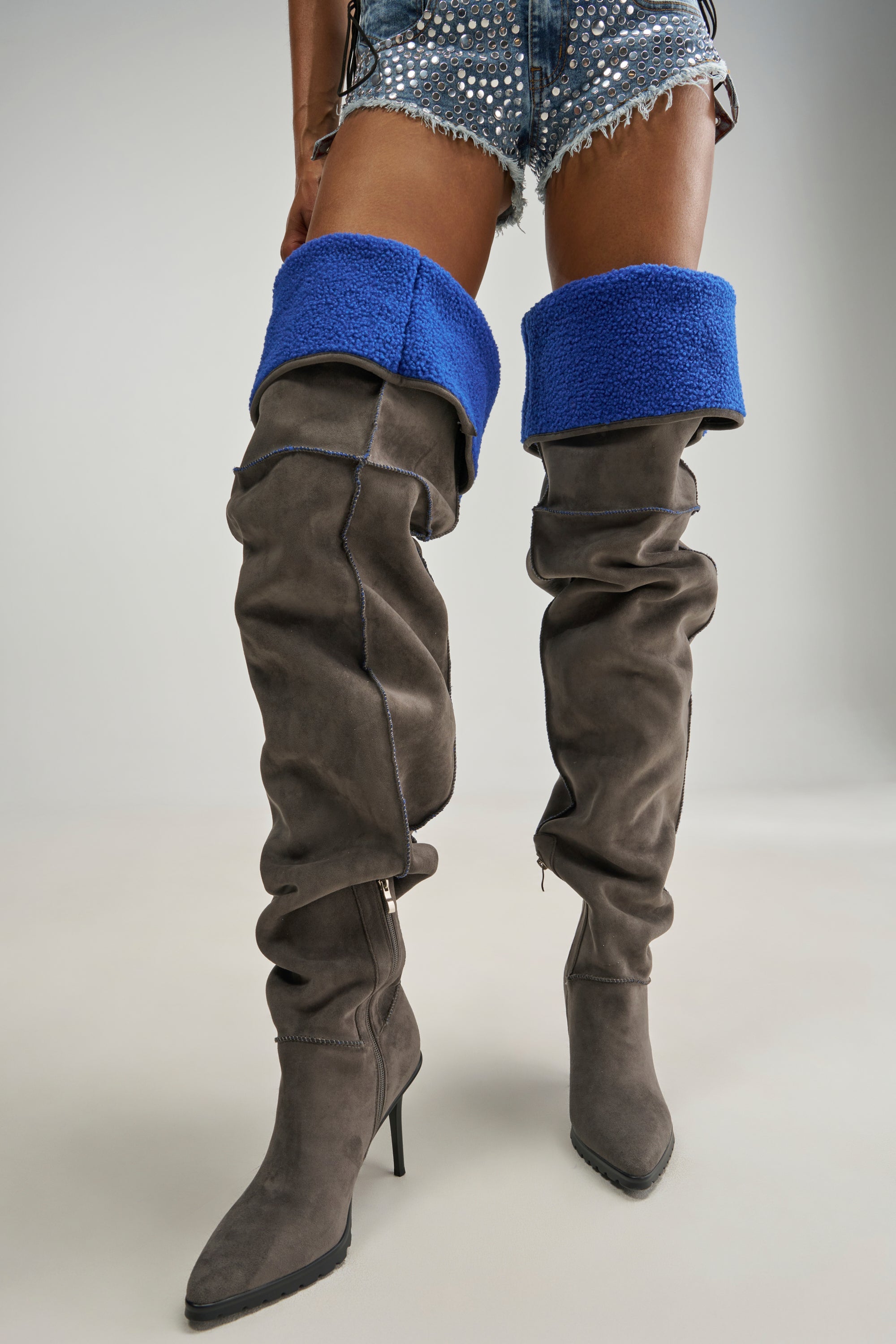 AZALEA WANG FABIOLA GREY MULTI STILETTO BOOT