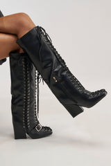 AZALEA WANG FLICKER BLACK BLOCK LACE UP BOOT