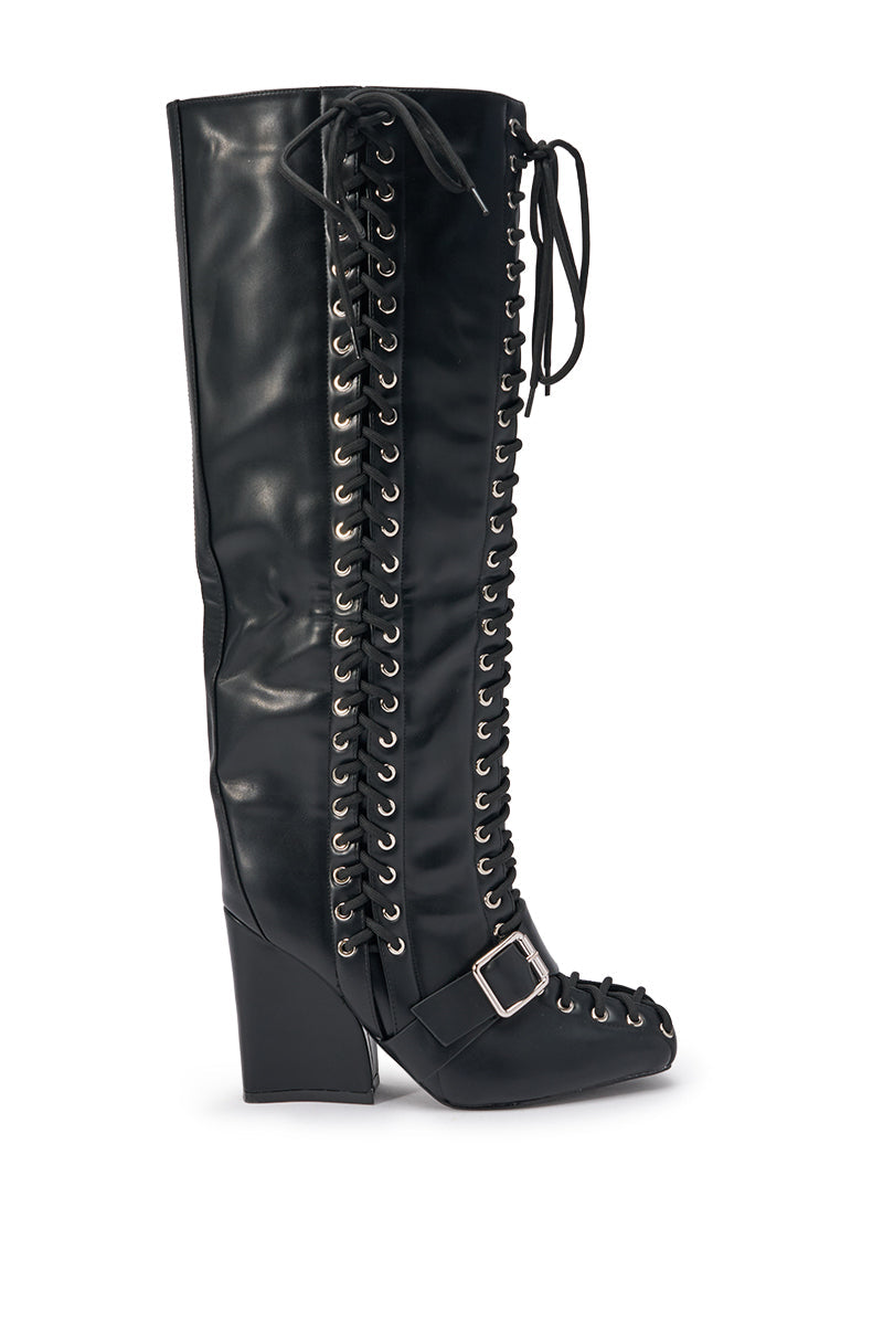 AZALEA WANG FLICKER BLACK BLOCK LACE UP BOOT