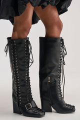 AZALEA WANG FLICKER BLACK BLOCK LACE UP BOOT