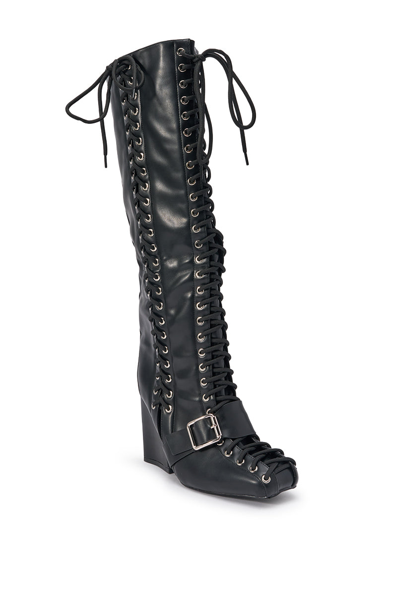 AZALEA WANG FLICKER BLACK BLOCK LACE UP BOOT