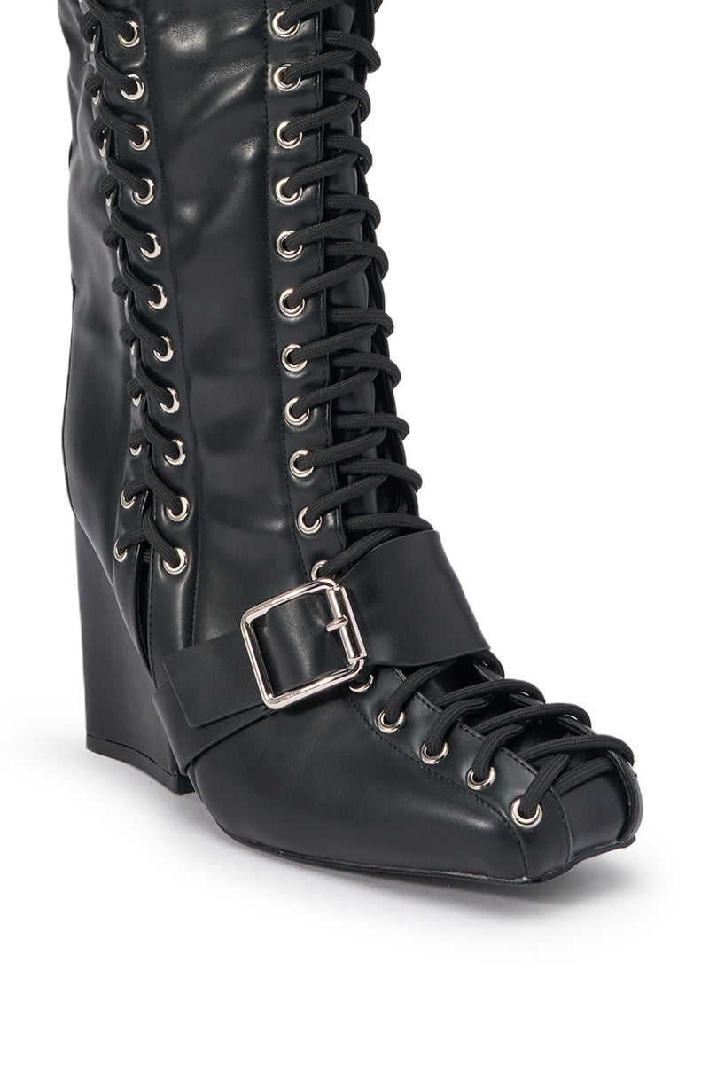 AZALEA WANG FLICKER BLACK BLOCK LACE UP BOOT