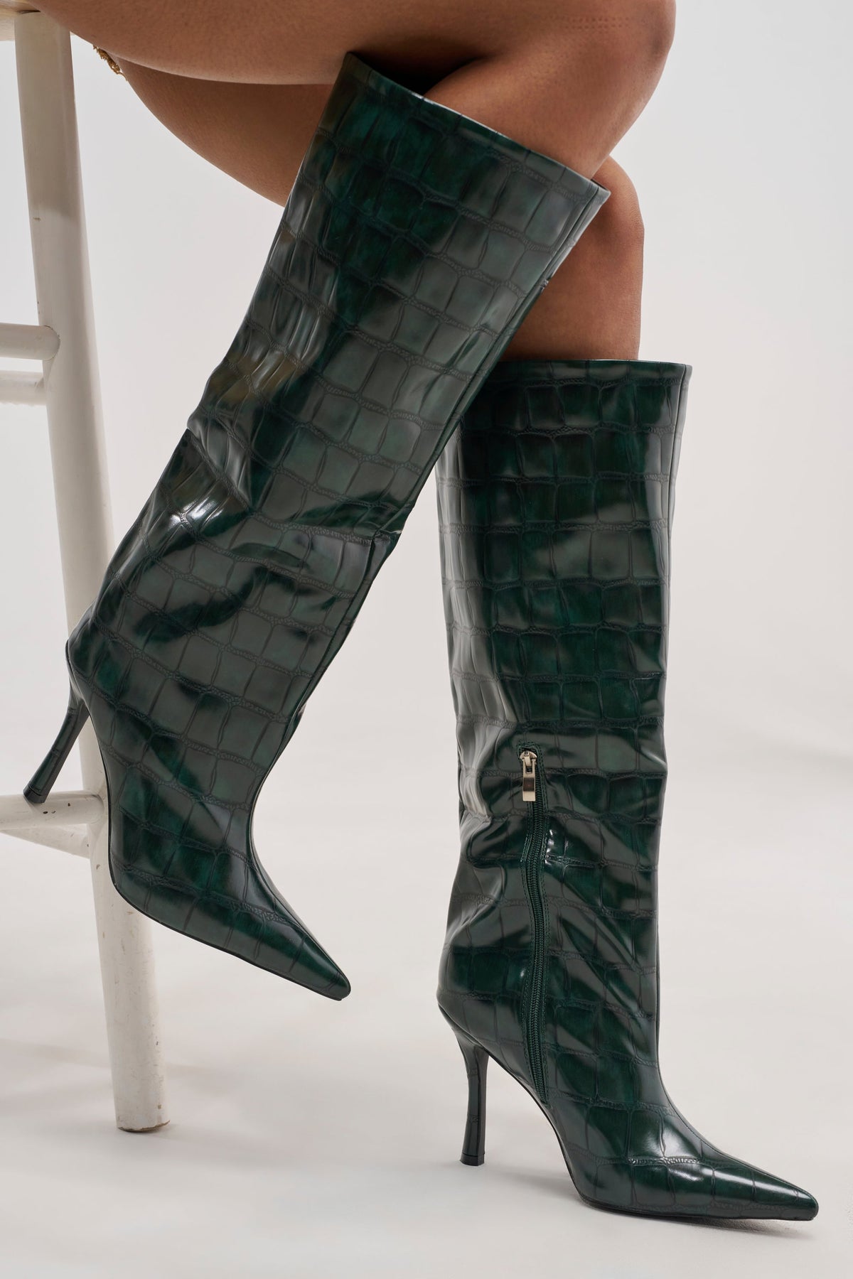 AZALEA WANG FLOREN DARK GREEN CROC STILETTO BOOT