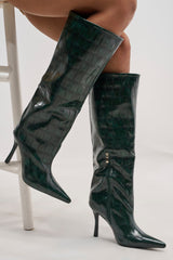 AZALEA WANG FLOREN DARK GREEN CROC STILETTO BOOT
