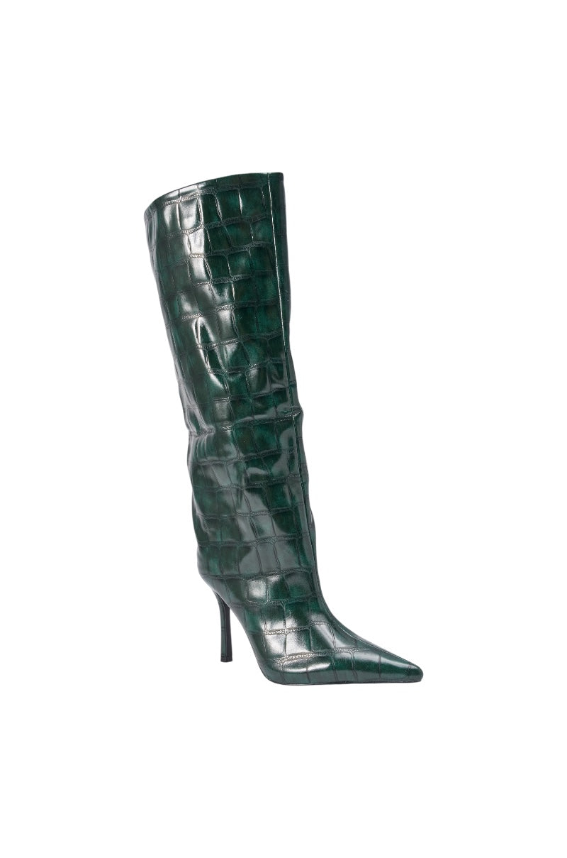 AZALEA WANG FLOREN DARK GREEN CROC STILETTO BOOT