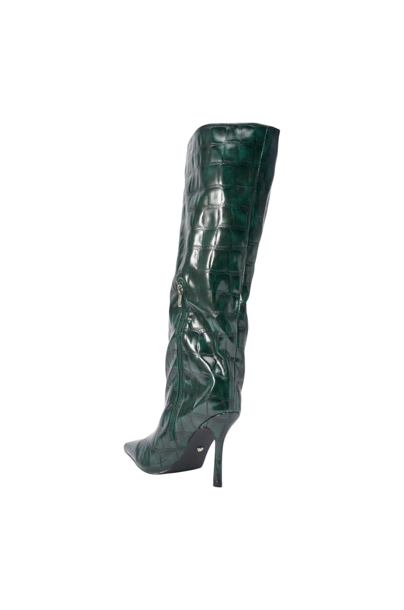 AZALEA WANG FLOREN DARK GREEN CROC STILETTO BOOT