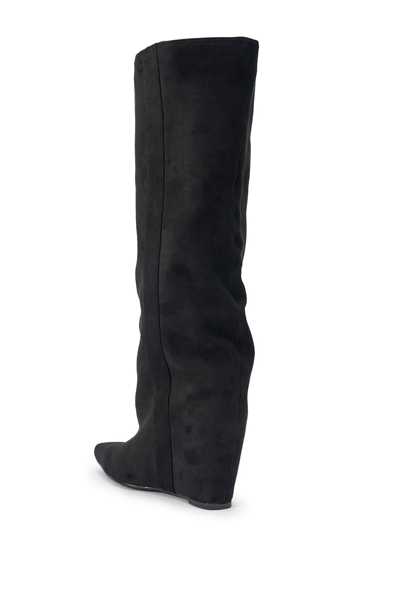AZALEA WANG FRANCES BLACK FAUX SUEDE HIDDEN WEDGE BOOT