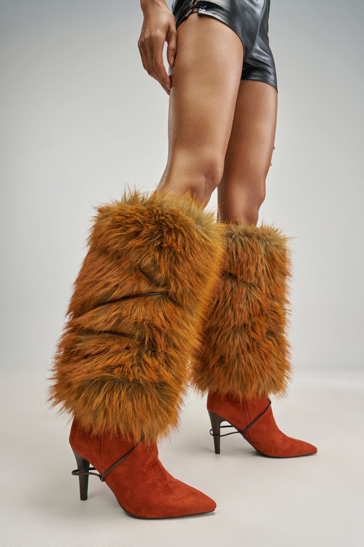 AZALEA WANG FREYDIS RUST FAUX SUEDE AND FUR STILETTO BOOT
