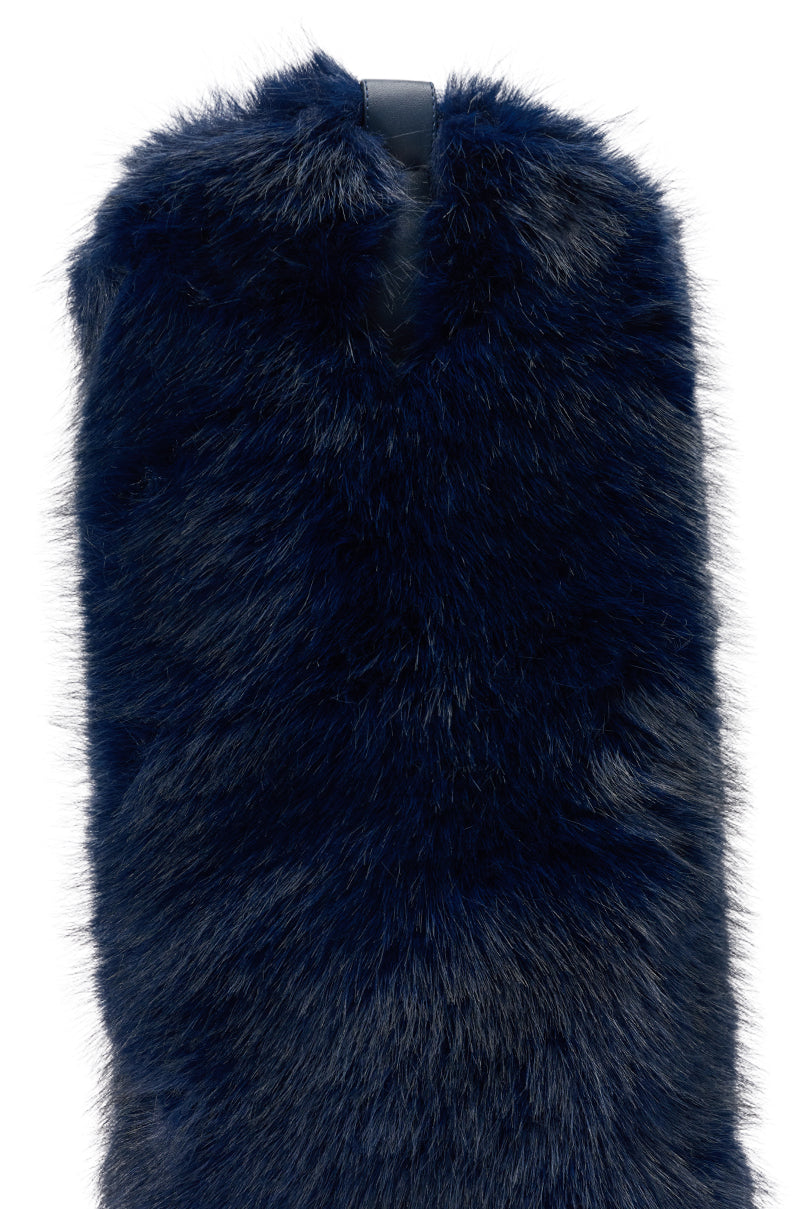 AZALEA WANG FRIATA NAVY FUR WESTERN BLOCK BOOT