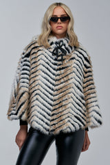 CHEVRON DREAMING FAUX FUR PONCHO