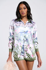 FLOWER PARTY SATIN BUTTON UP SHIRT