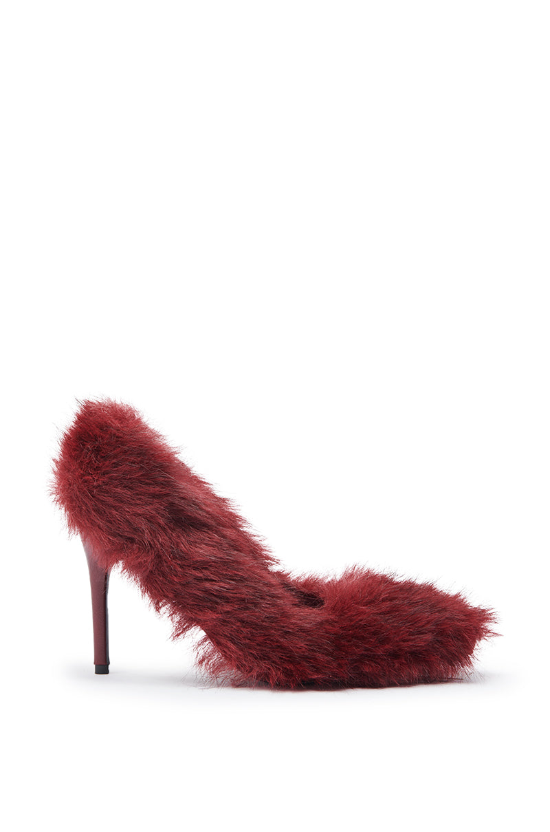 AZALEA WANG KURT BURGUNDY FUR EMBELLISHED PUMP