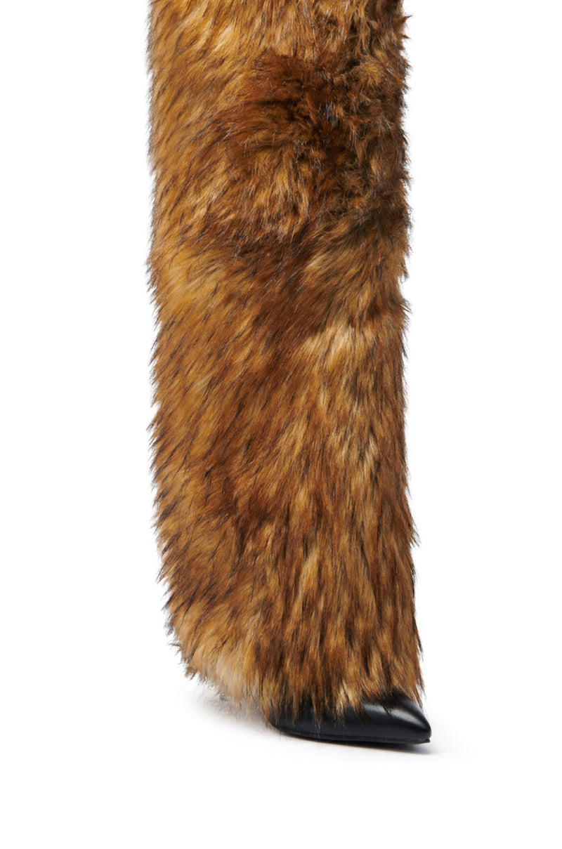 AZALEA WANG LANGLEYE BROWN THIGH HIGH FUR LUXE BOOT