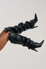 AZALEA WANG LARISSA BLACK STILETTO RUCHED BOOT