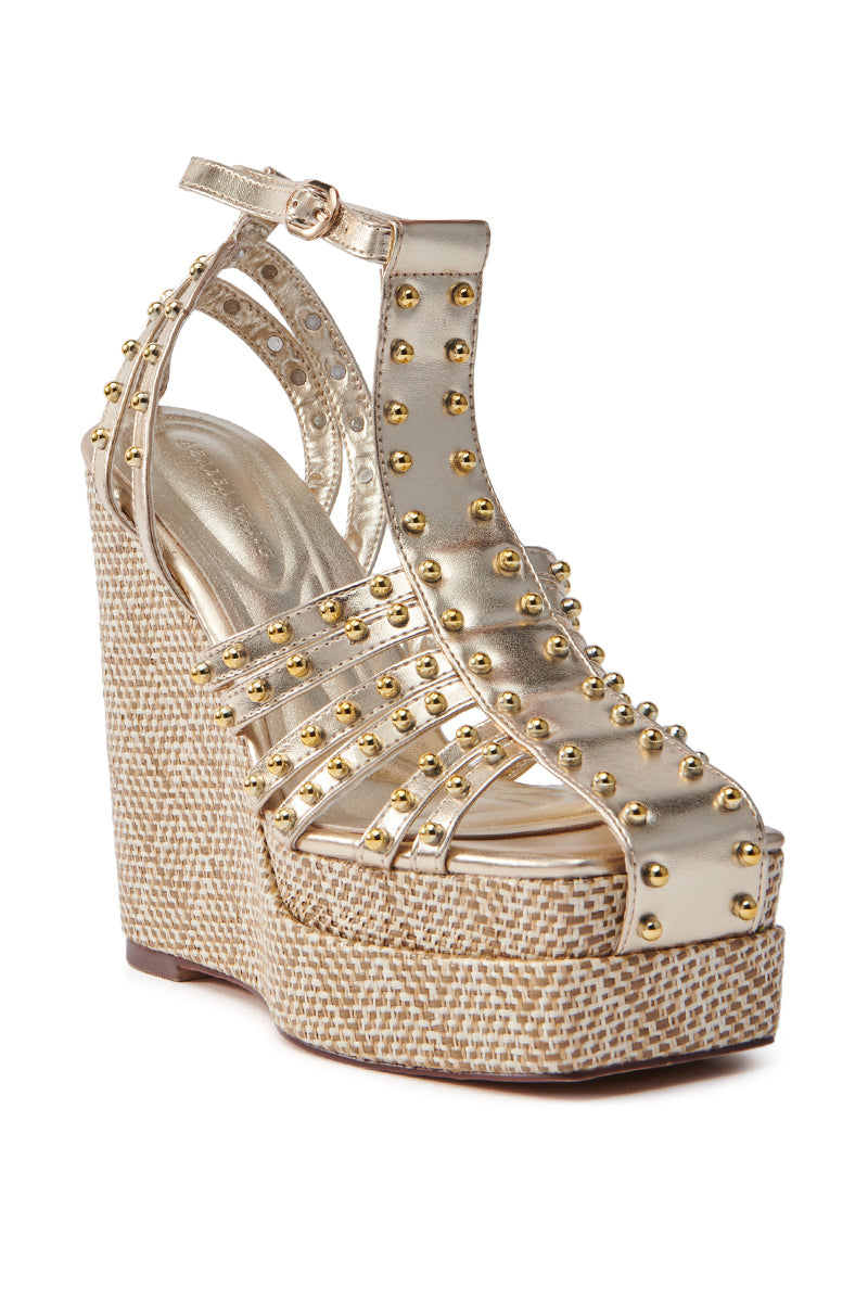 AZALEA WANG LASZLO GOLD WEDGE SANDAL