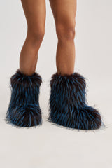 AZALEA WANG LENIX BLUE MULTI FLAT FUR BOOTIE