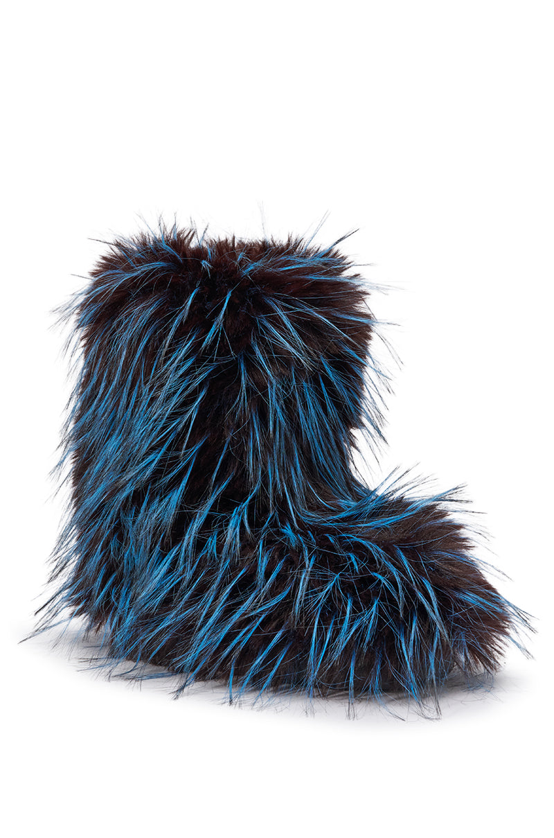AZALEA WANG LENIX BLUE MULTI FLAT FUR BOOTIE