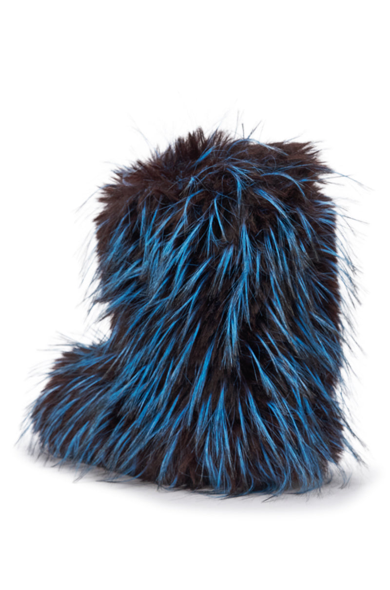 AZALEA WANG LENIX BLUE MULTI FLAT FUR BOOTIE