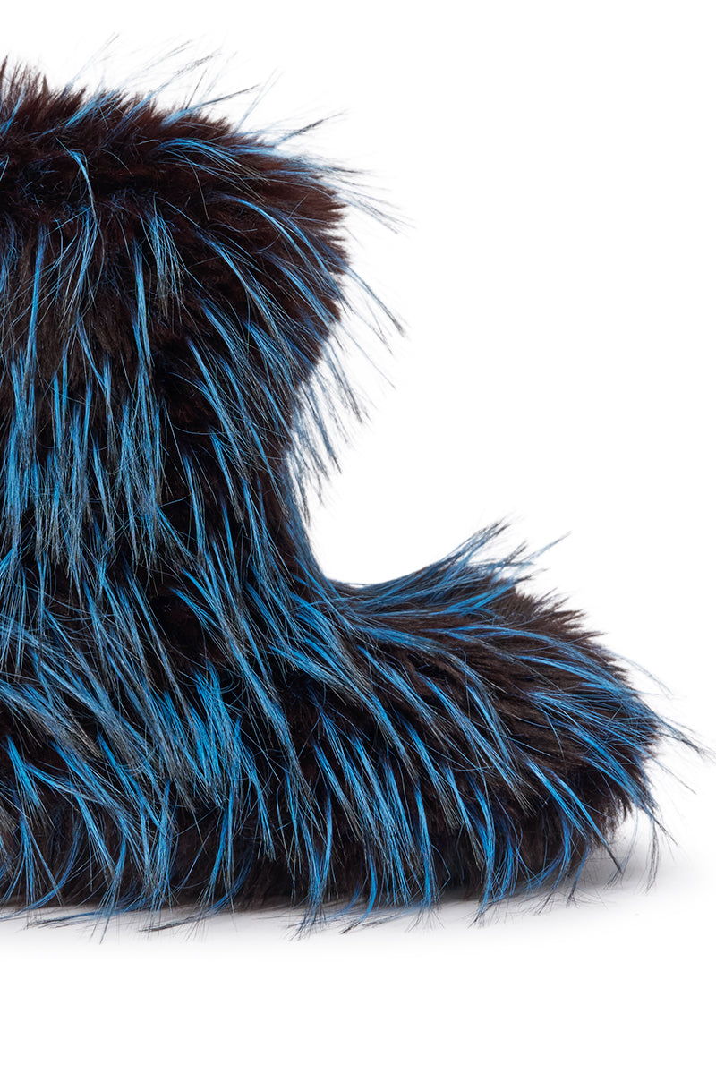 AZALEA WANG LENIX BLUE MULTI FLAT FUR BOOTIE