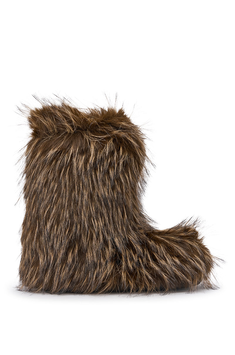 AZALEA WANG LENIX BROWN MULTI FLAT FUR BOOTIE