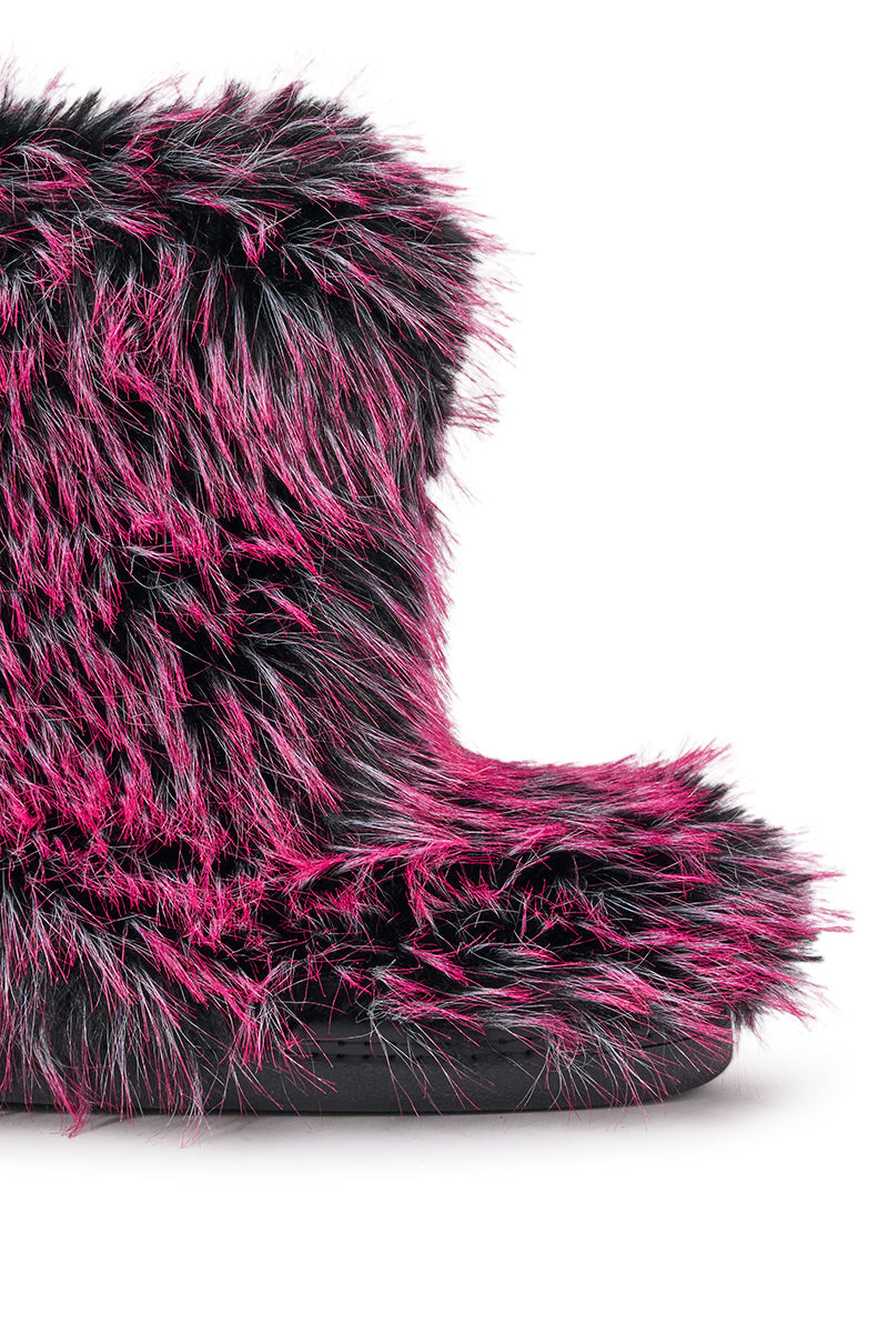 AZALEA WANG LENIX PINK MULTI FLAT FUR BOOTIE