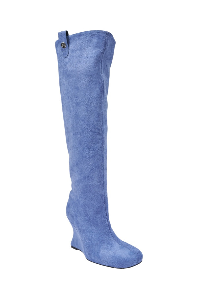 AZALEA WANG LIU BLUE FAUX SUEDE WEDGE BOOTIE