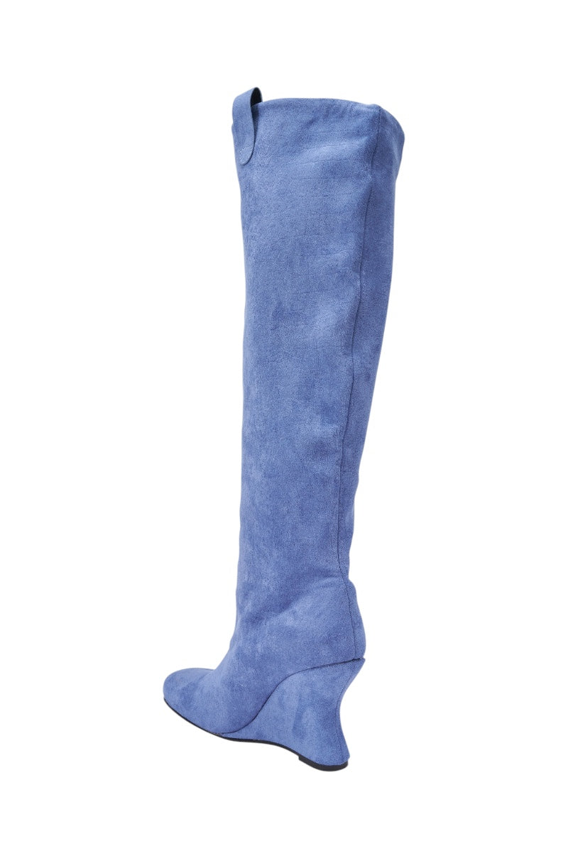 AZALEA WANG LIU BLUE FAUX SUEDE WEDGE BOOTIE