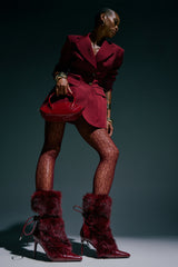 AZALEA WANG MAHTAMA BURGUNDY FUR STILETTO BOOTIE