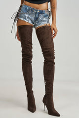 AZALEA WANG MILANDRA CHOCOLATE SUEDE STILETTO THIGH HIGH BOOT