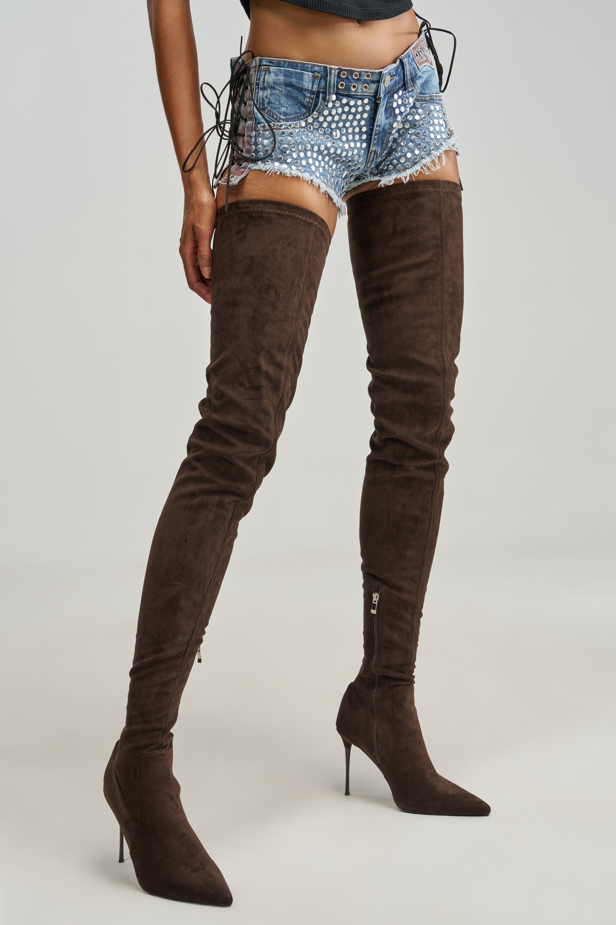 AZALEA WANG MILANDRA CHOCOLATE SUEDE STILETTO THIGH HIGH BOOT