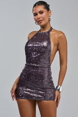 AFTER DARK HIGH NECK SEQUIN MINI DRESS