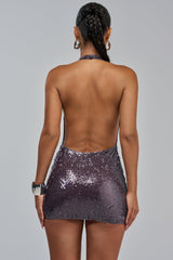AFTER DARK HIGH NECK SEQUIN MINI DRESS