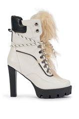 AKIRA GOLD SNUG WHITE FUR BLOCK HEEL COMBAT BOOTIE