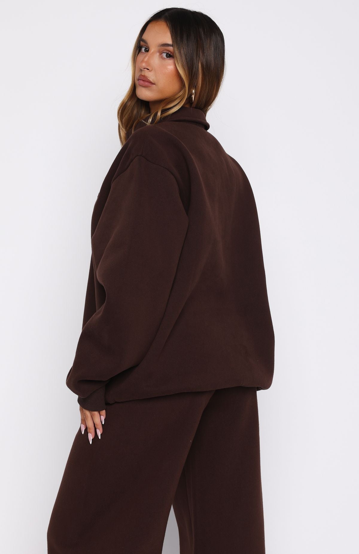Chill Moves Oversized Henley Sweater Chocolate
