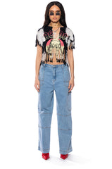 AC DC CROPPED FRINGE TSHIRT