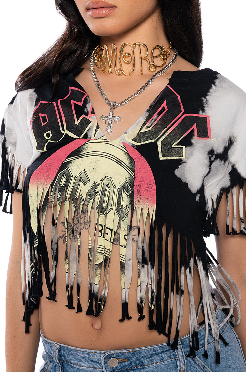 AC DC CROPPED FRINGE TSHIRT