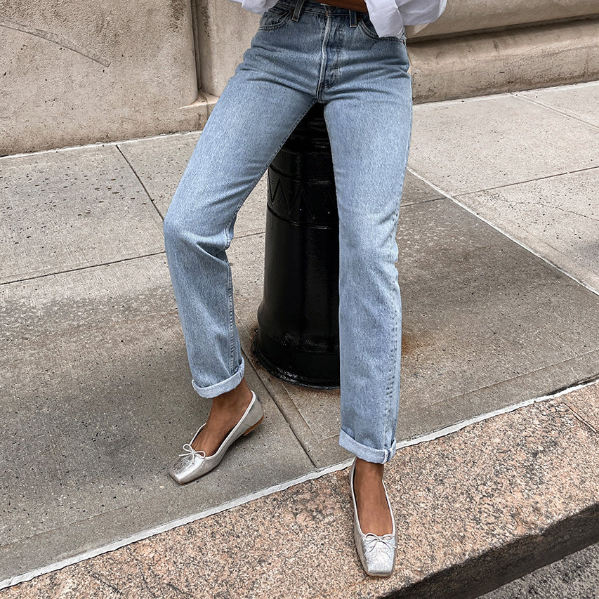 ANISA BALLET FLATS SILVER DISTRESSED LEATHER